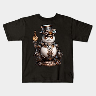 Steampunk Snowman with Copper Eyes and Top Hat Kids T-Shirt